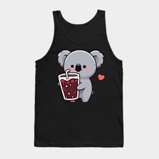 Cute koala holding a glass of coca cola drink with heart, koala lover design, kawaii koala Tank Top